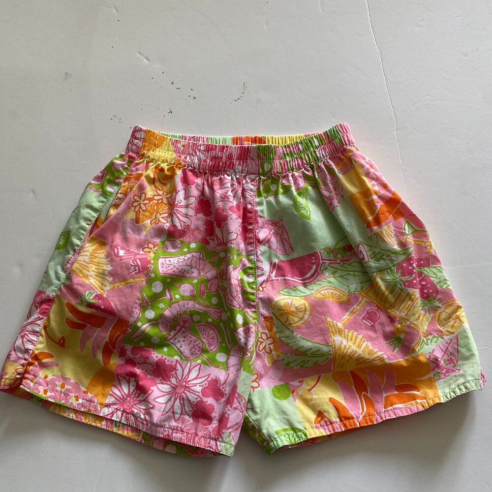 Lilly Pulitzer Print Shorts, girl's size 7, 100% cotton pink, green, yellow EUC